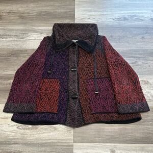 Vintage‎ Curio Multicolor Womens M Boho Jacquard Button Down Heavyweight Jacket